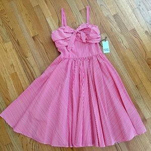 Unique Vintage brand Golightly Pink & White Stripes Swing Dress size L (10/12)